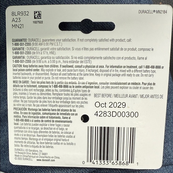 Duracell 21/23 Alkaline Batteries - 12v - includes 2 packs - Picture 2 of 3
